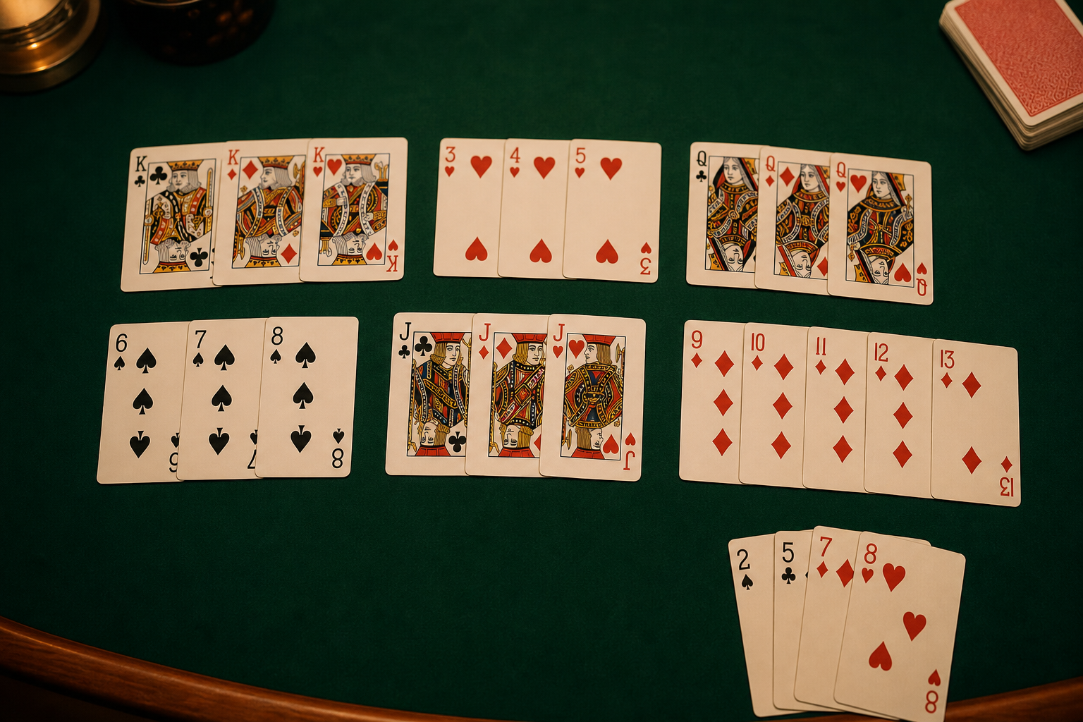 Twenty-one-card hands need wider spreads — sort tunnel and dublee groups early.