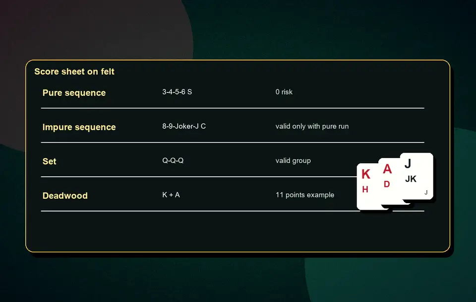 Rummy sequence checker Hand examples, quizzes and tools visual 5 for Indian card game guidance, APK safety, rules, examples and responsible play