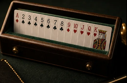 Warm evening light over playing cards arranged for sequence training drills